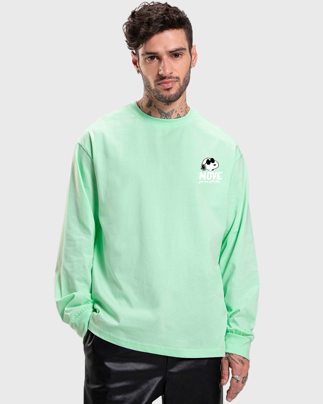 Shop Men's Green Move On Graphic Printed Oversized T-shirt-Back