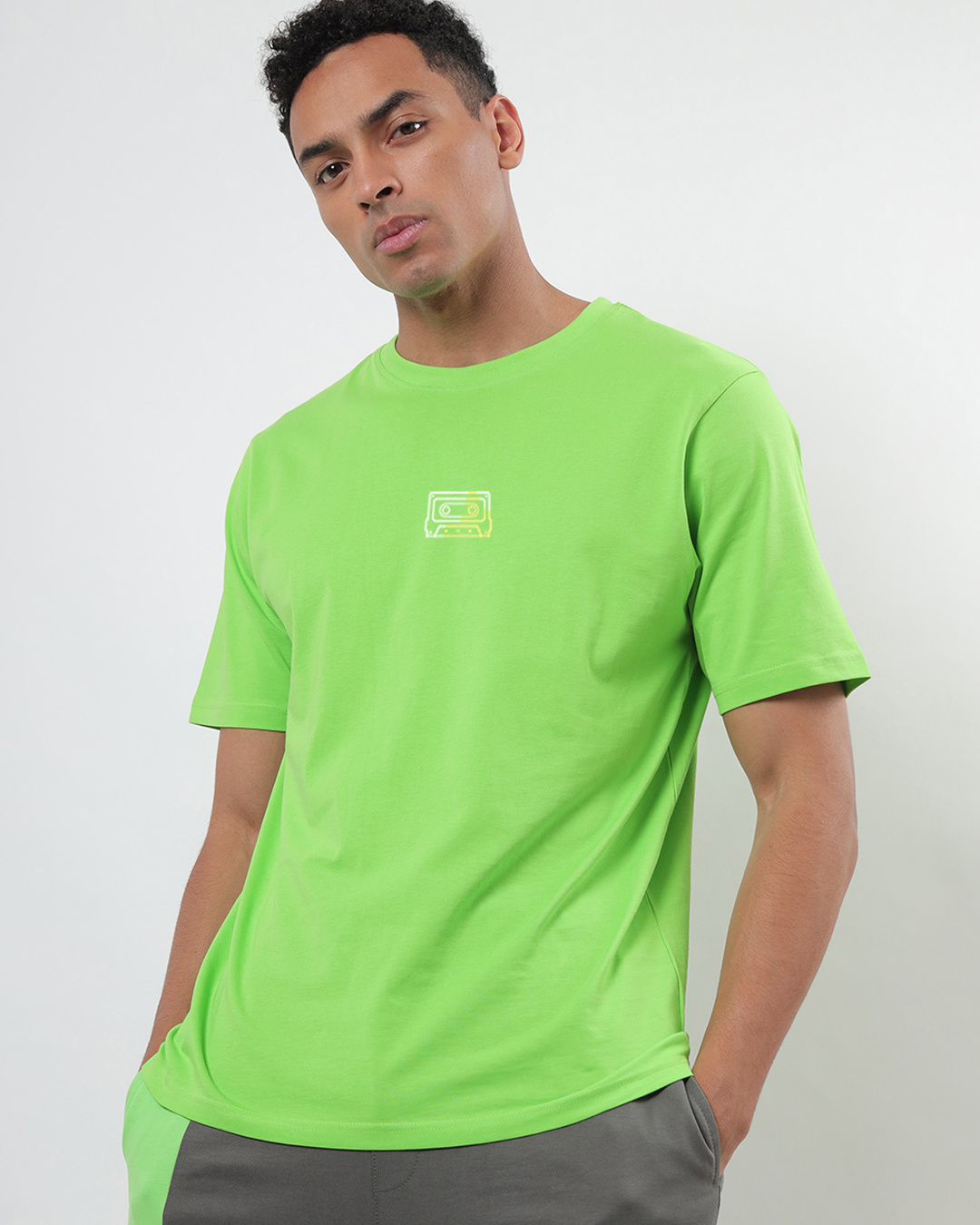 Shop Men's Green Music Makes Me High Oversized T-shirt-Back