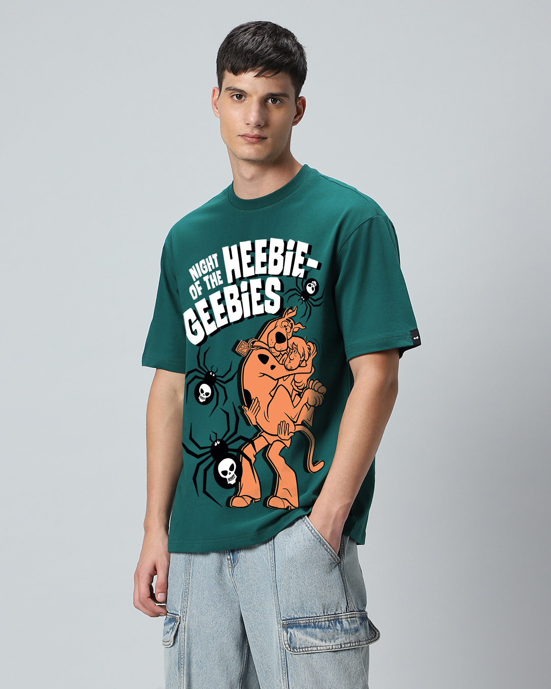 Shop Men's Green Night of the Heebies Graphic Printed Oversized T-shirt-Back