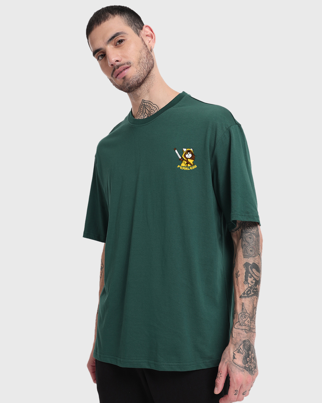 Shop Men's Green Nothing To Worry Graphic Printed Oversized T-shirt-Back