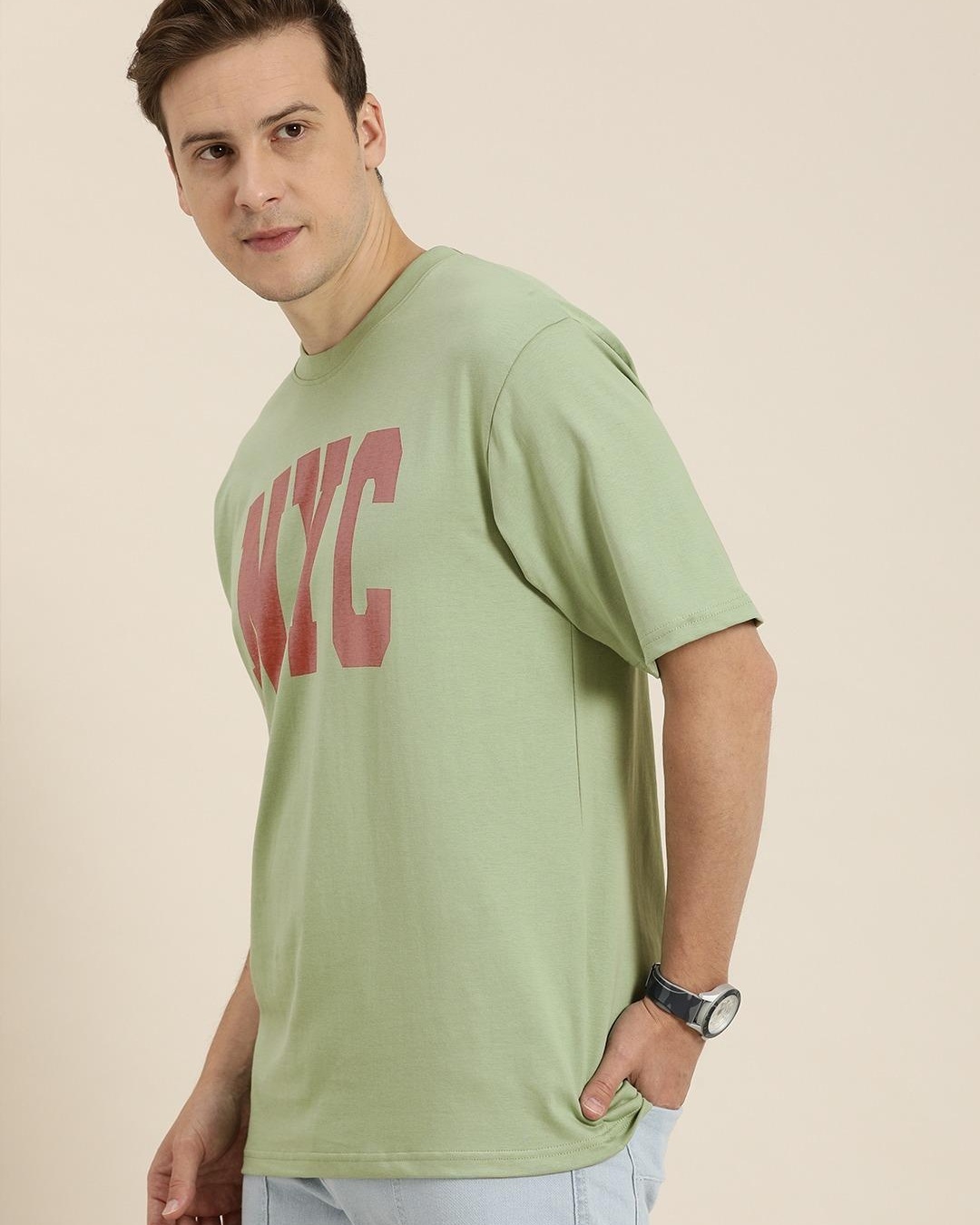 Buy Men's Green Chicago Typography Oversized T-shirt Online at Bewakoof