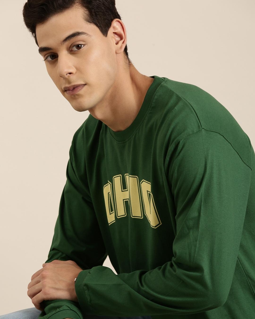 Shop Men's Green Ohiq Typography Oversized T-shirt-Back