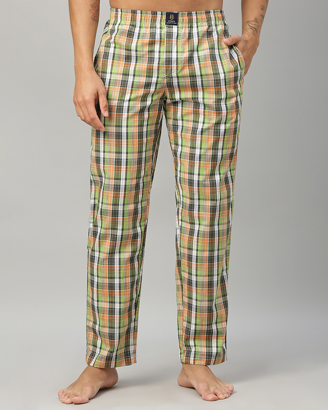 Buy Men's Green & Orange Checked Pyjamas Online in India at Bewakoof