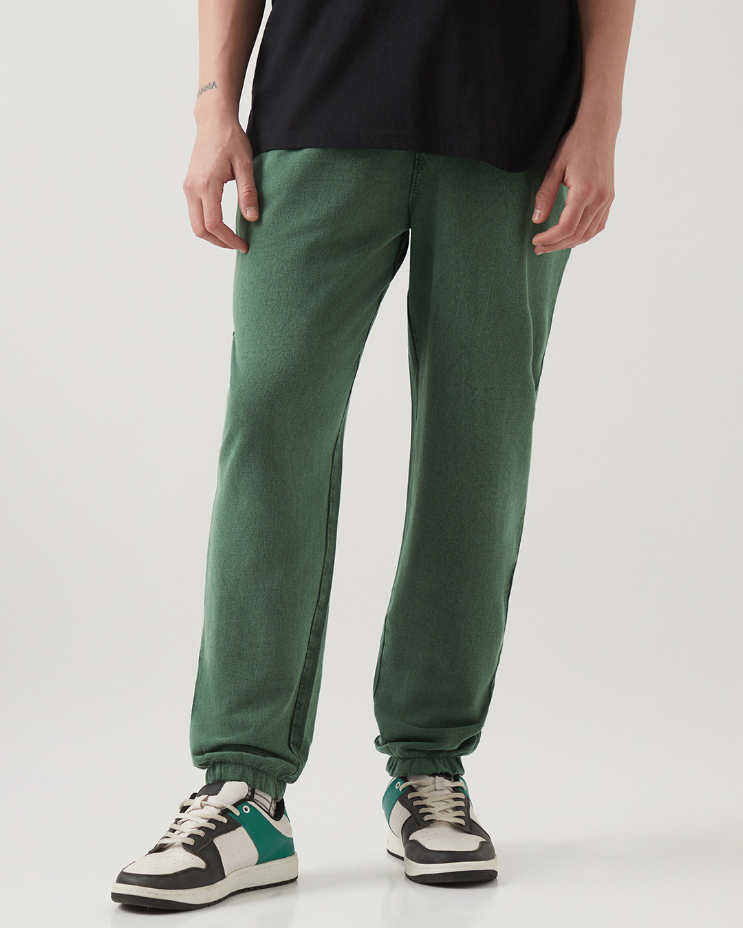 Shop Men's Green Oversized Acid Wash Warm Joggers-Back