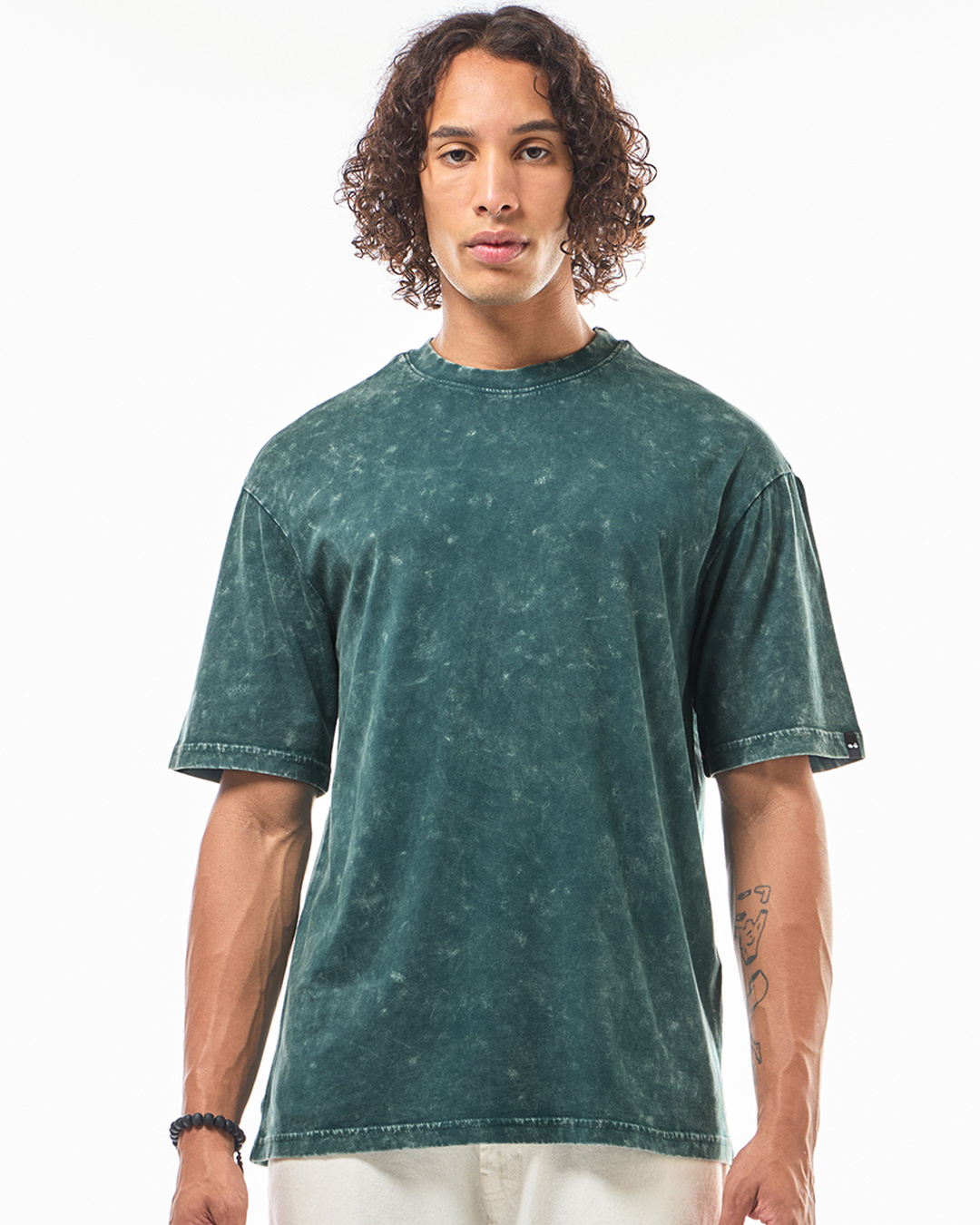 Shop Men's Green Oversized Acid Wash T-shirt-Back