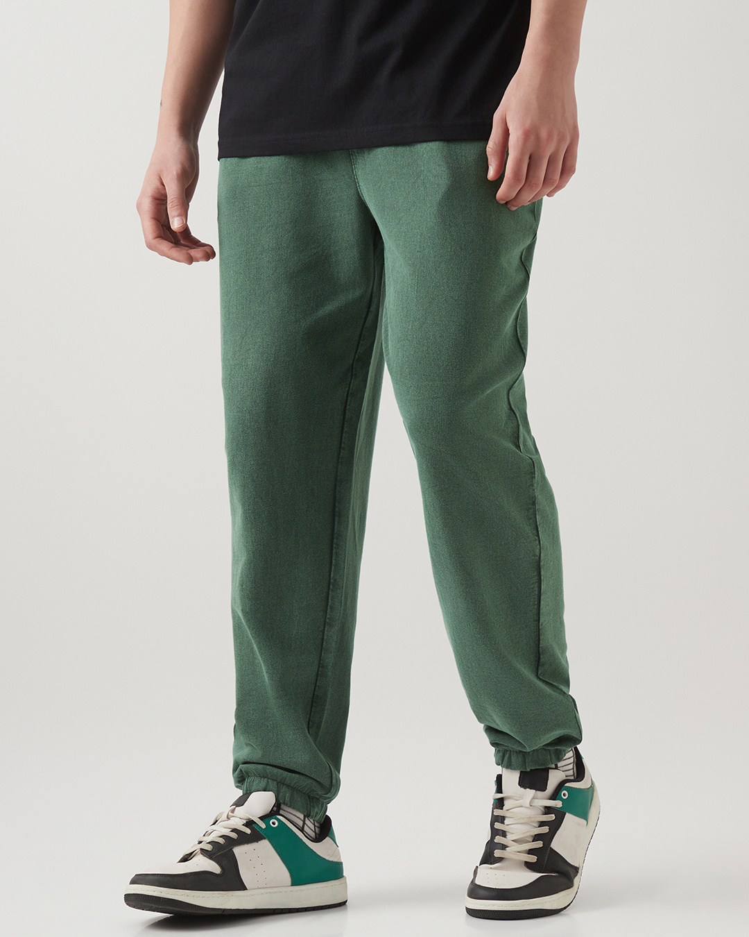 Shop Men's Green Oversized Acid Wash Warm Joggers-Back