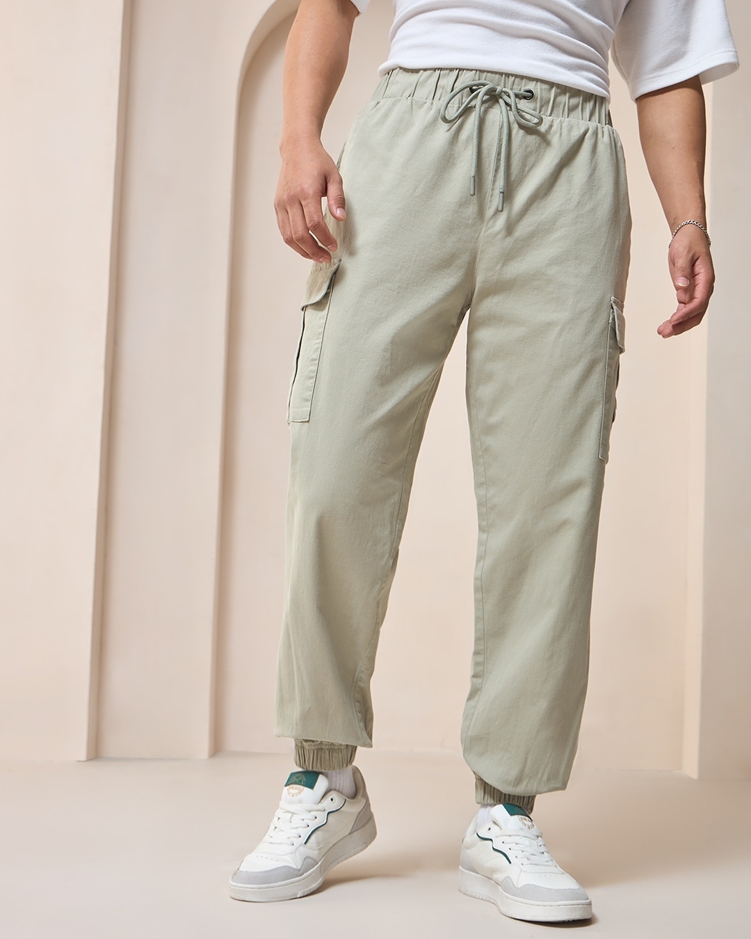 Shop Men's Green Oversized Cargo Jogger Pants-Back