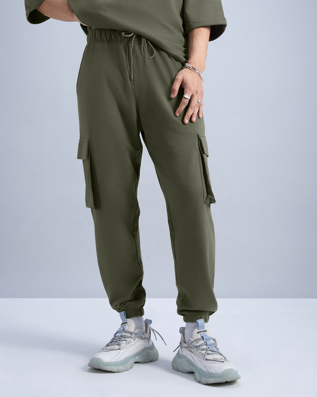 Shop Men's Green Oversized Cargo Joggers-Back