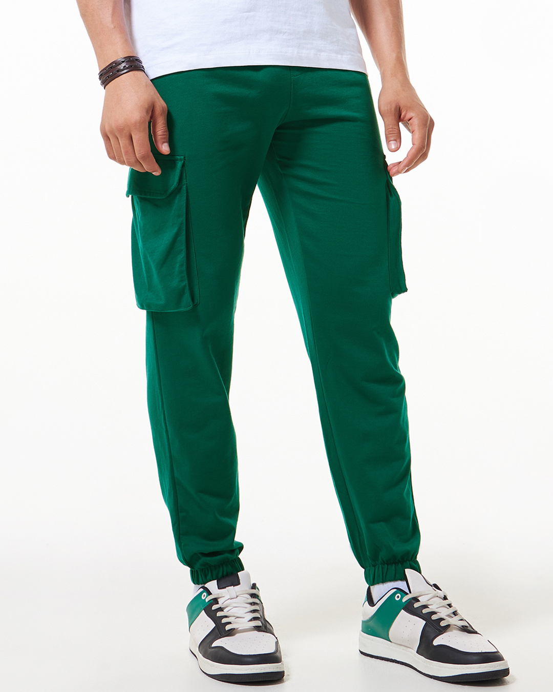 Shop Men's Green Oversized Cargo Warm Joggers-Back