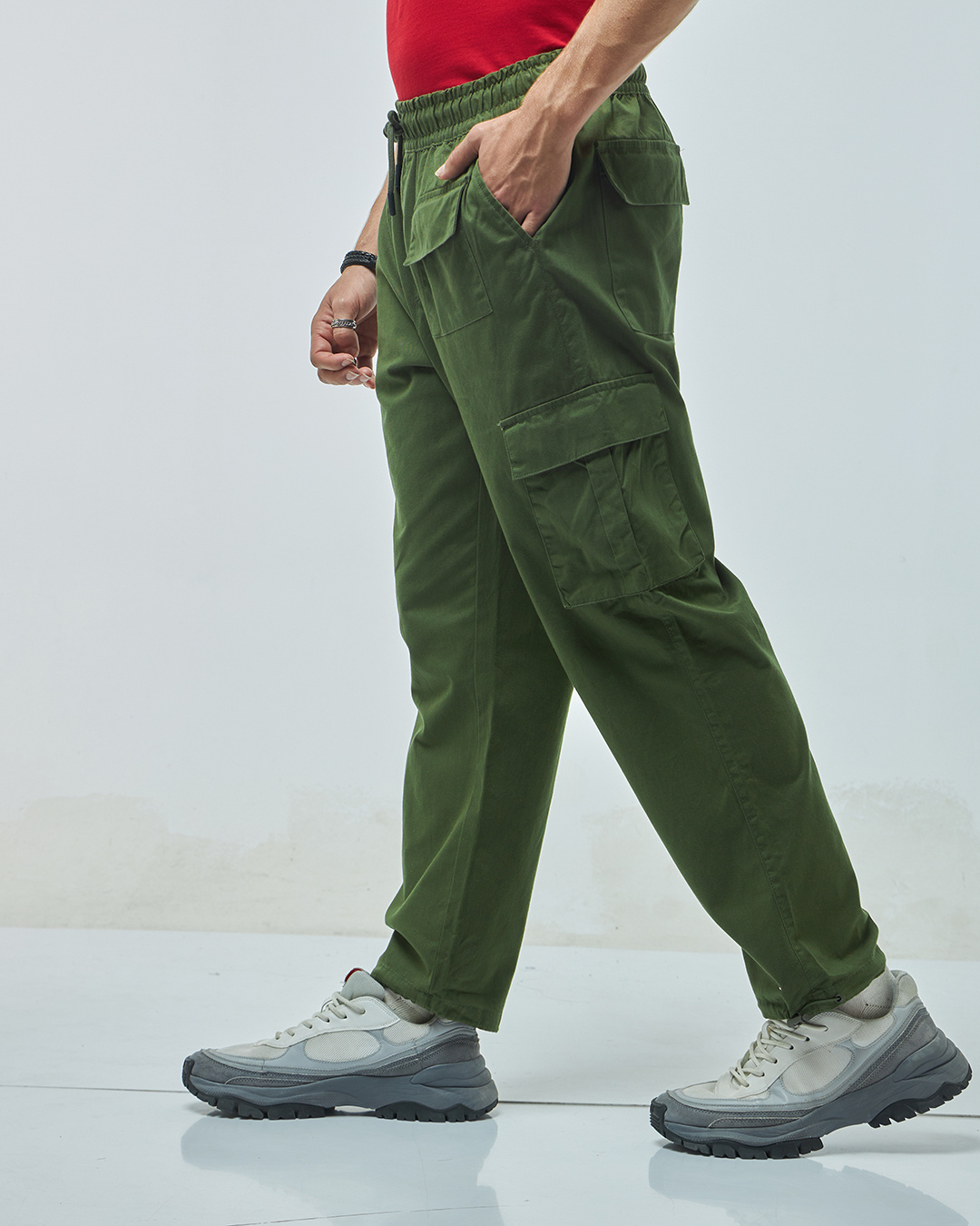 Shop Men's Green Oversized Cargo Pants-Back