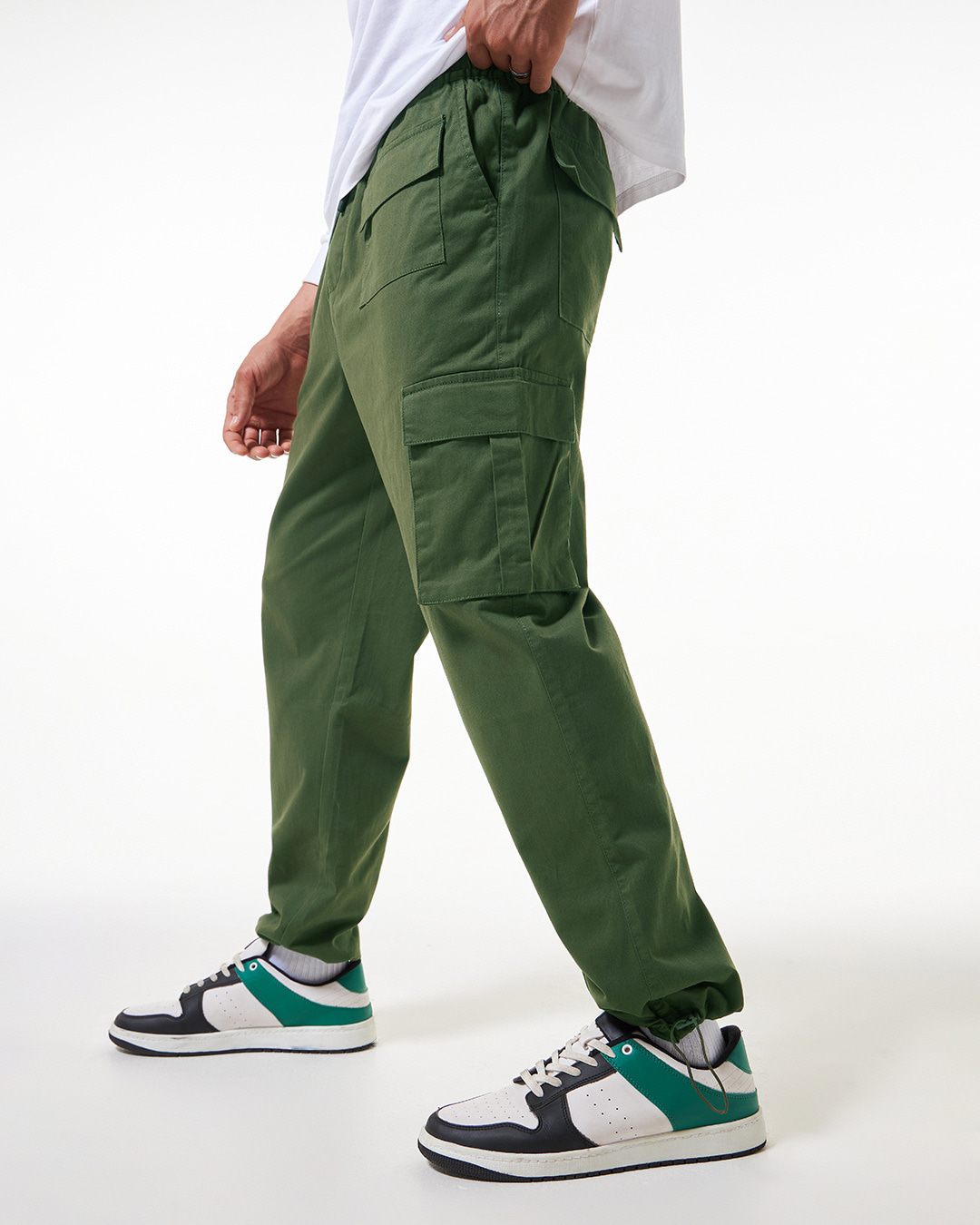 Shop Men's Green Oversized Cargo Parachute Pants-Back