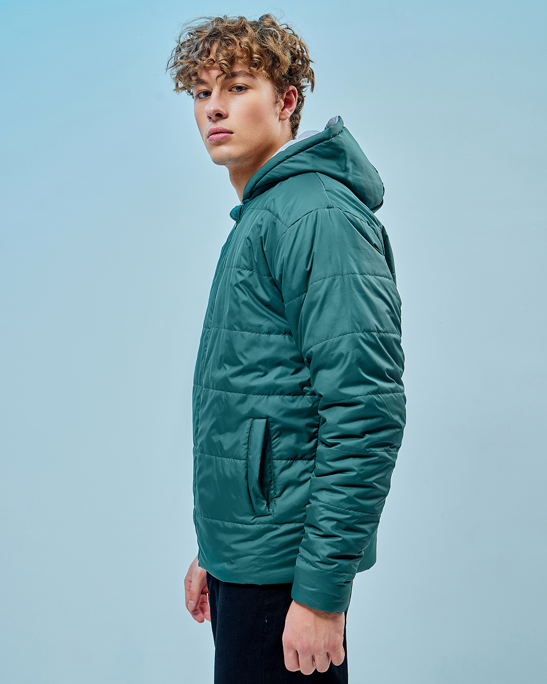 Shop Men's Green Oversized Puffer Jacket-Back