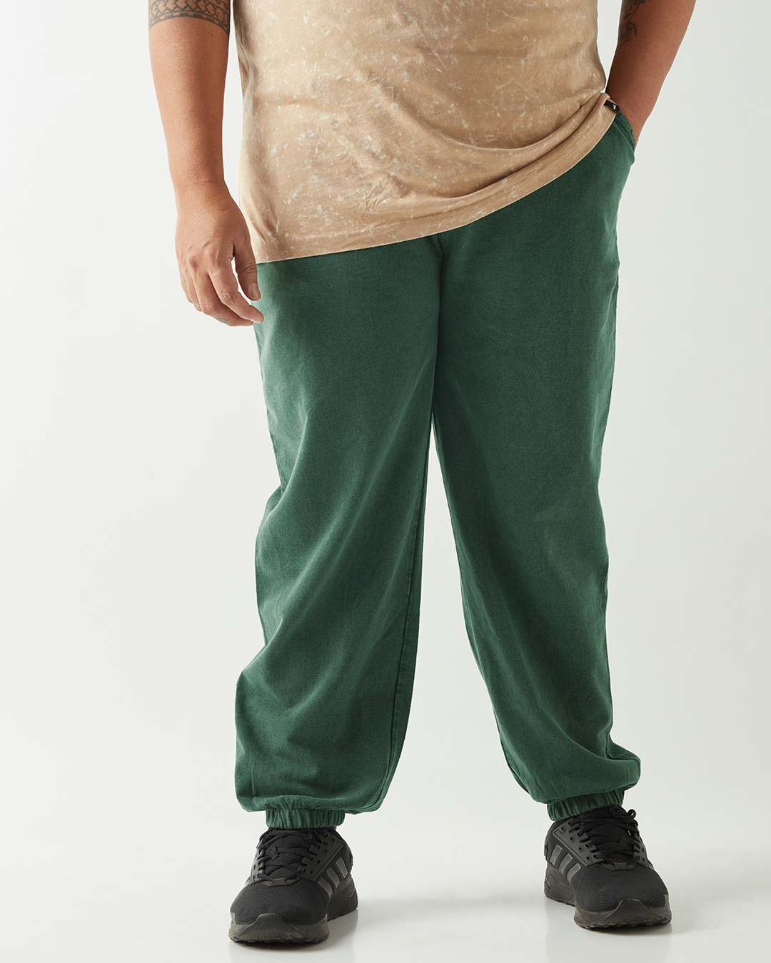 Shop Men's Green Oversized Plus Size Acid Wash Joggers-Back