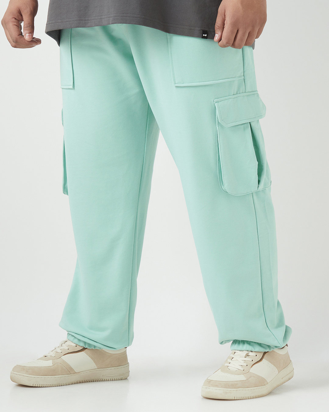 Shop Men's Green Oversized Plus Size Cargo Joggers-Back