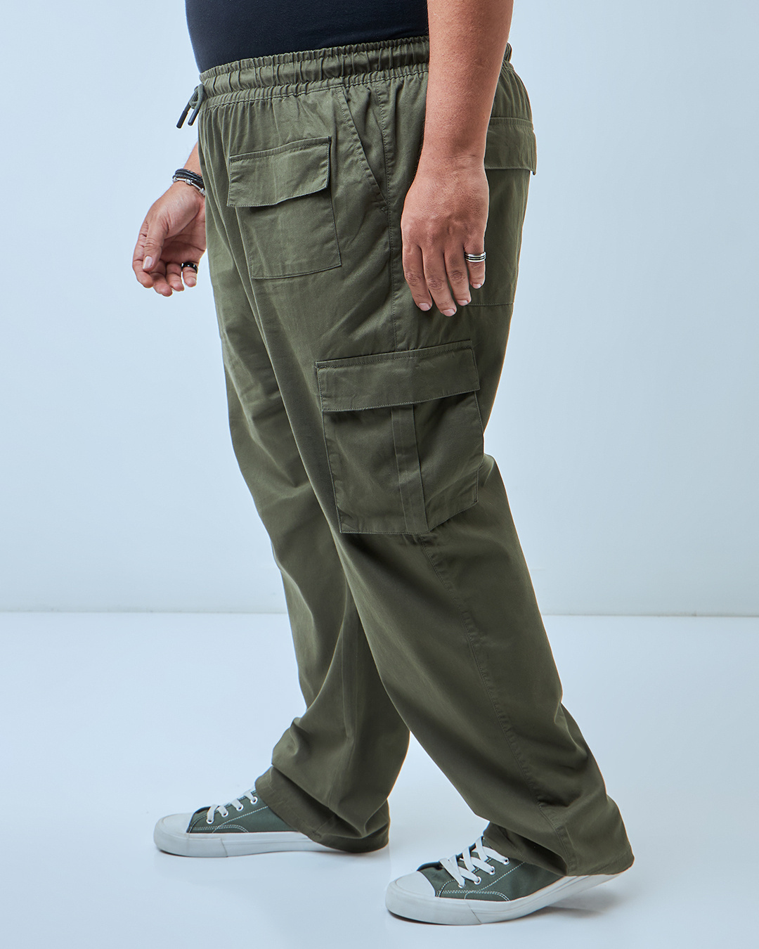 Shop Men's Green Oversized Plus Size Cargo Pants-Back