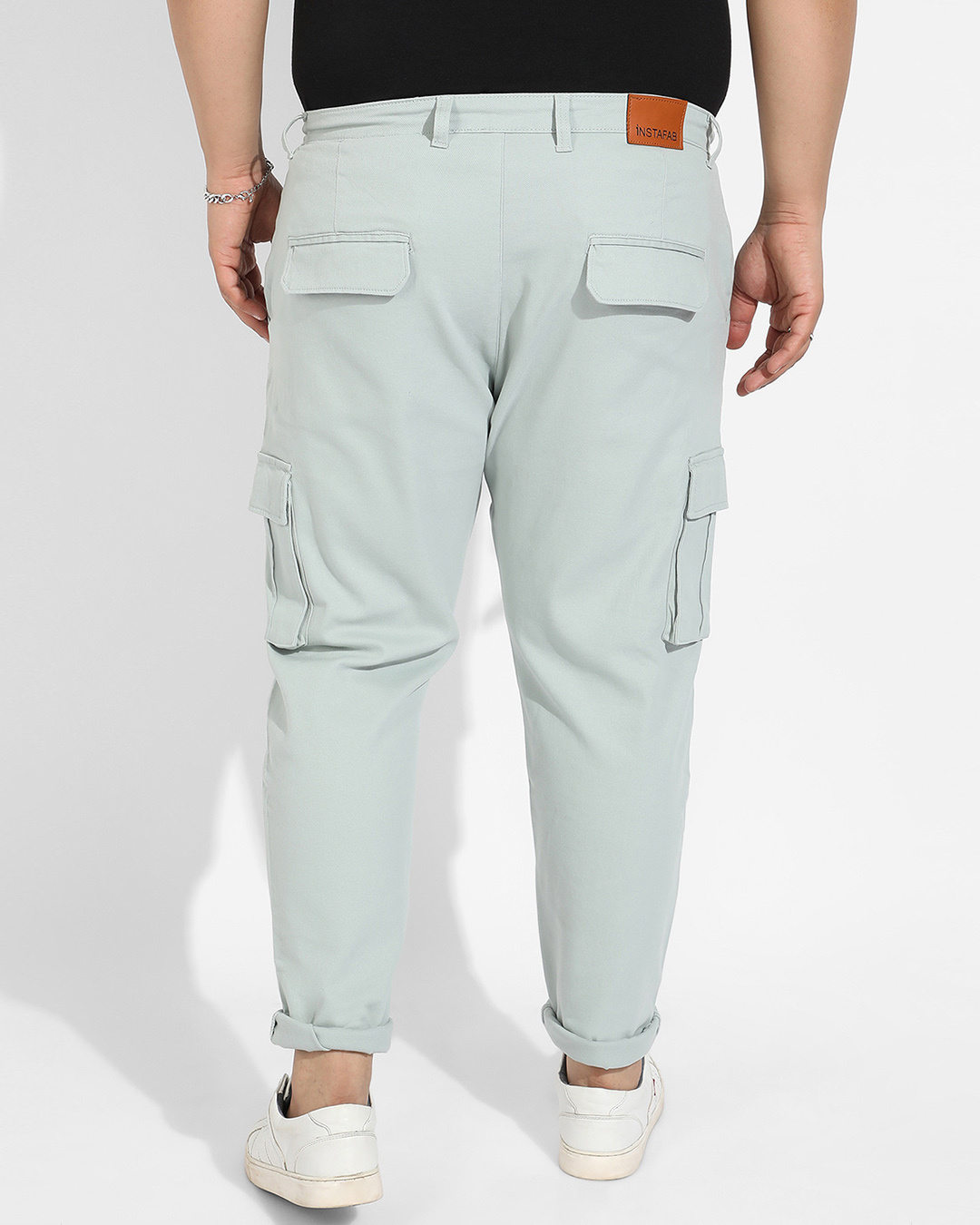 Shop Men's Green Oversized Plus Size Cargo Trousers-Back
