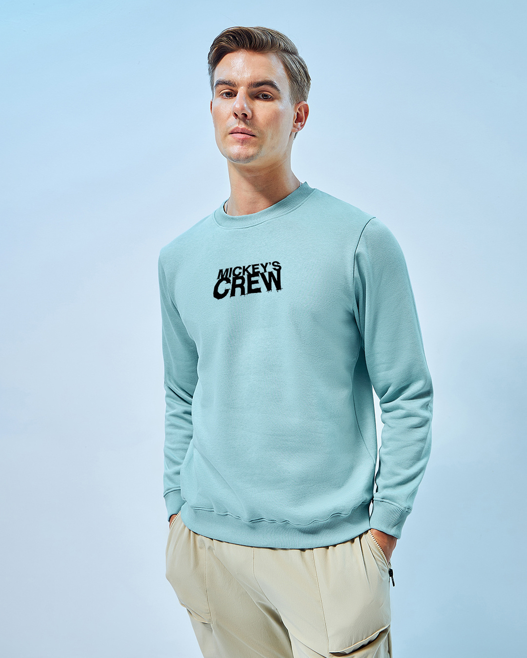 Shop Men's Green Party With Mickey's Crew Graphic Printed Sweatshirt-Back