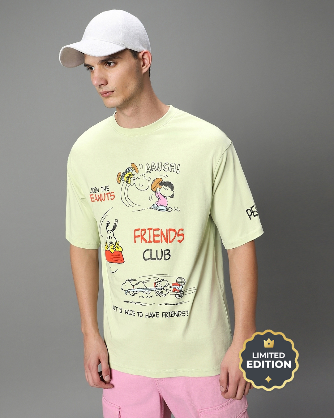 Buy Men's Green Peanuts Friends Club Graphic Printed Oversized Tshirt