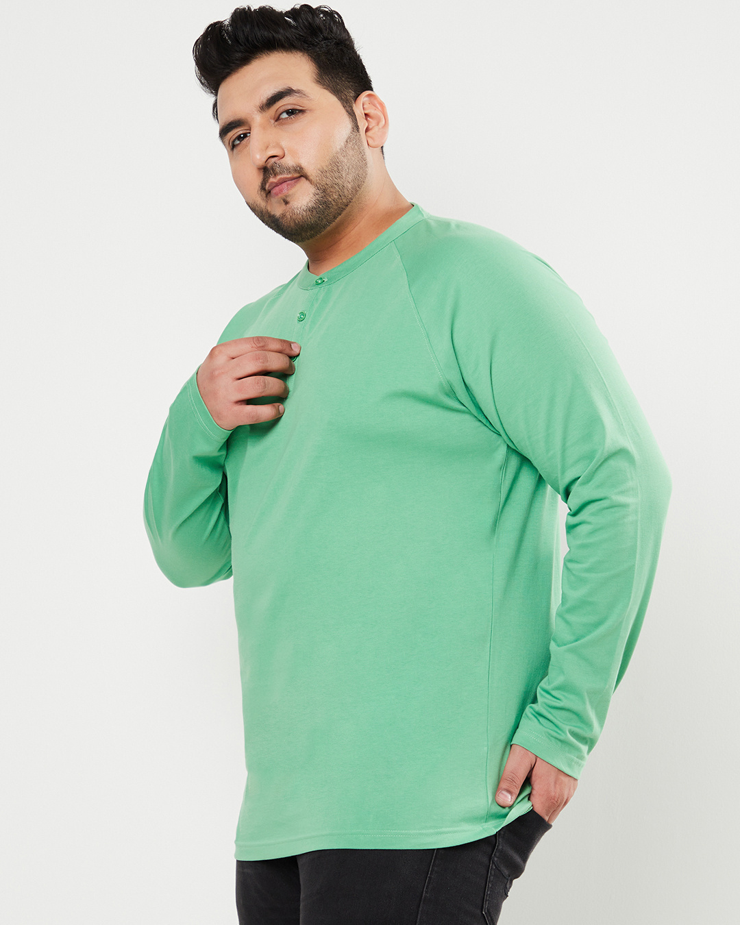 Shop Men's Green Plus Size Henley T-shirt-Back