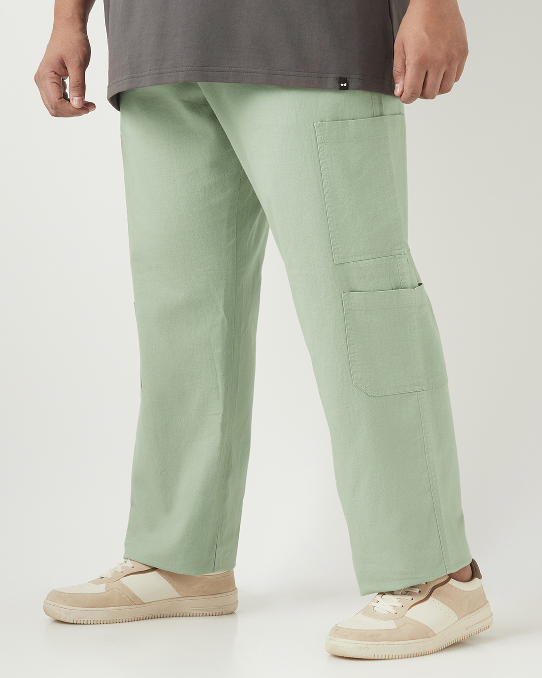 Shop Men's Green Plus Size Linen Pants-Back