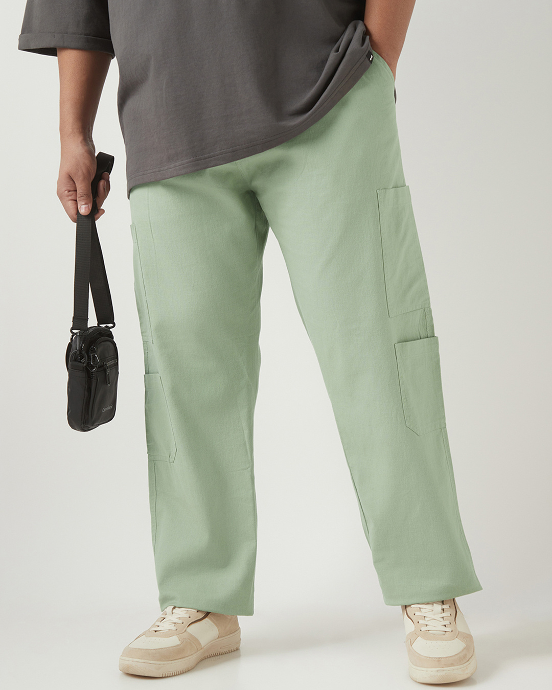Shop Men's Green Plus Size Linen Pants-Back