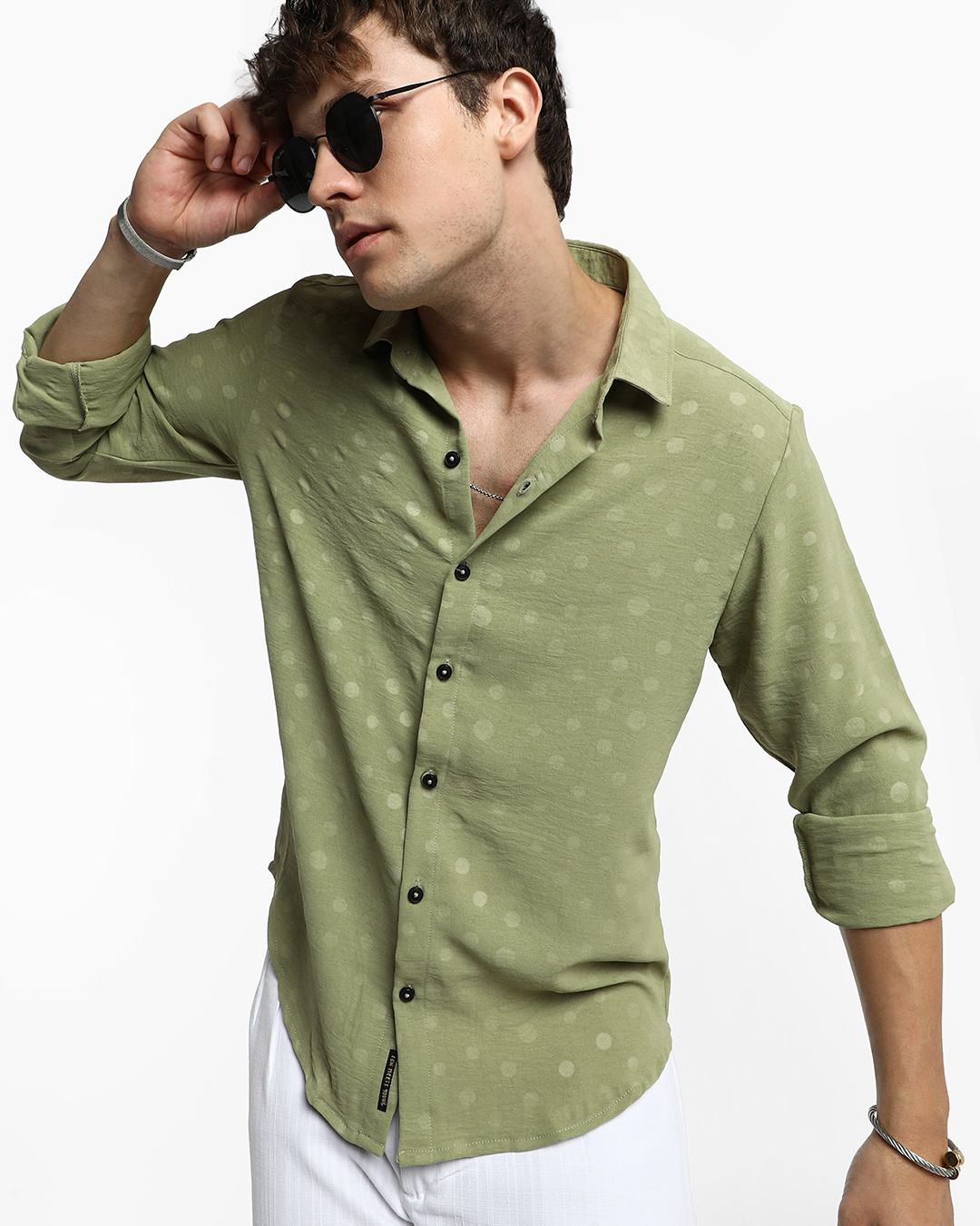 Pale Green Polka Dot Men's Short Sleeve Shirt