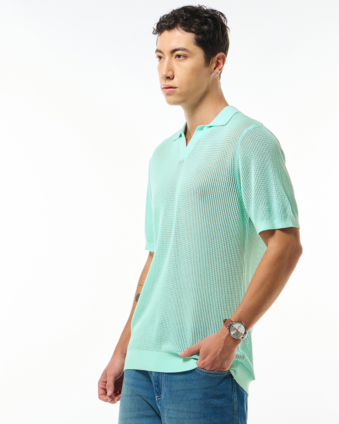 Shop Men's Green Flatknit Polo T-shirt-Back