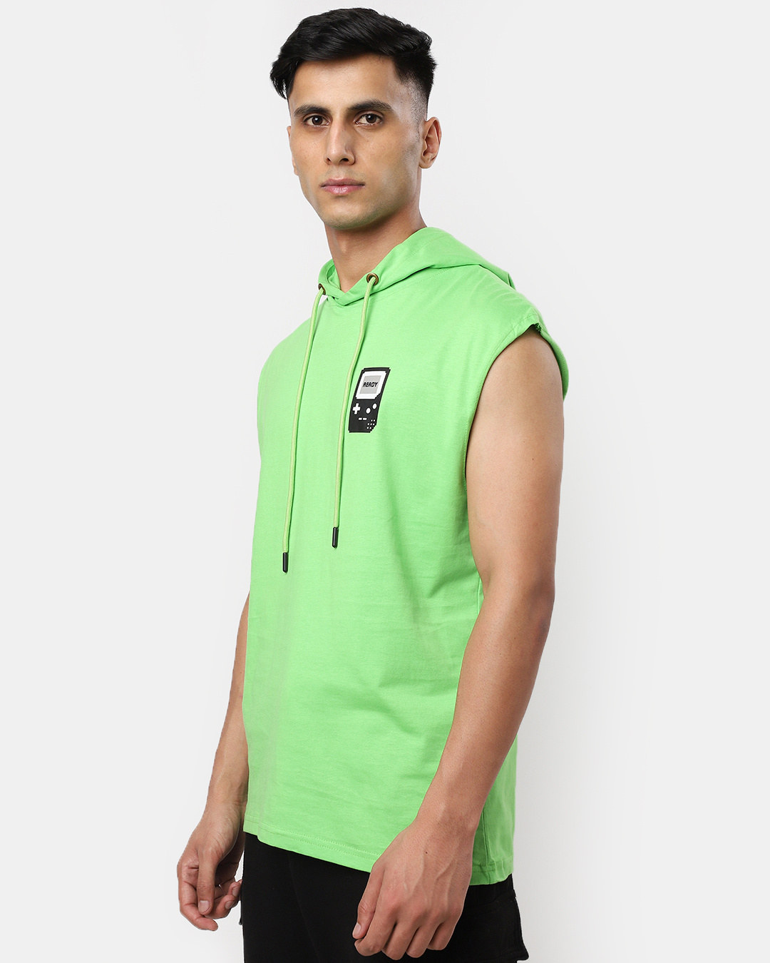Shop Men's Green Ready Graphic Printed Oversized Hooded Vest-Back