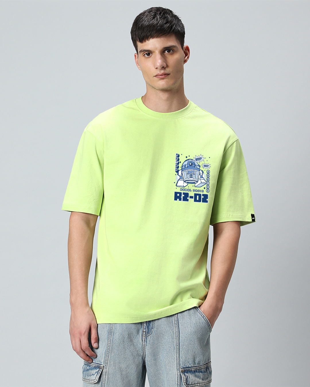 Shop Men's Green Rebel Droid Graphic Printed Oversized T-shirt-Back