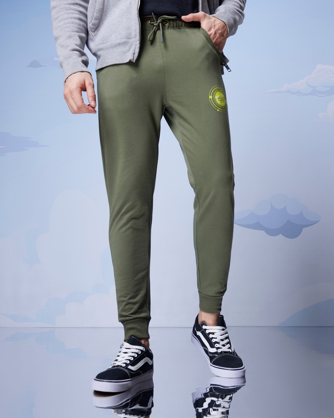 Shop Men's Green Robodex Graphic Printed Oversized Joggers-Back