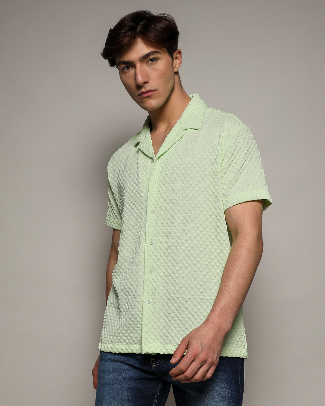 Shop Men's Green Relaxed Fit Textured Shirt-Back