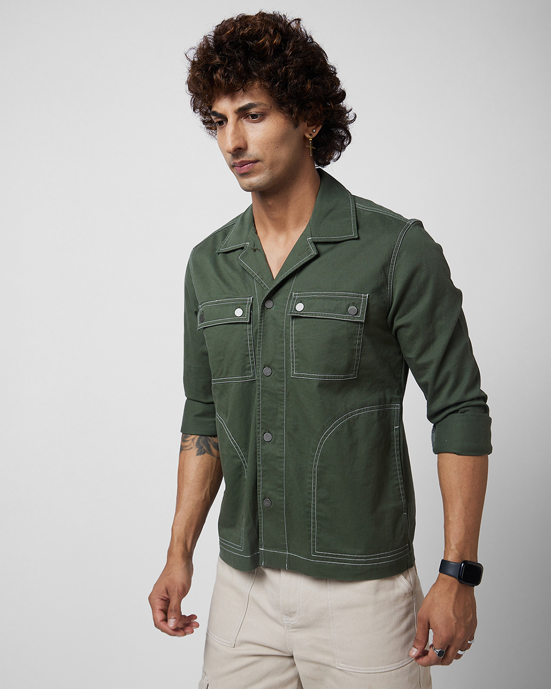 Shop Men's Green Slim Fit Shacket-Back