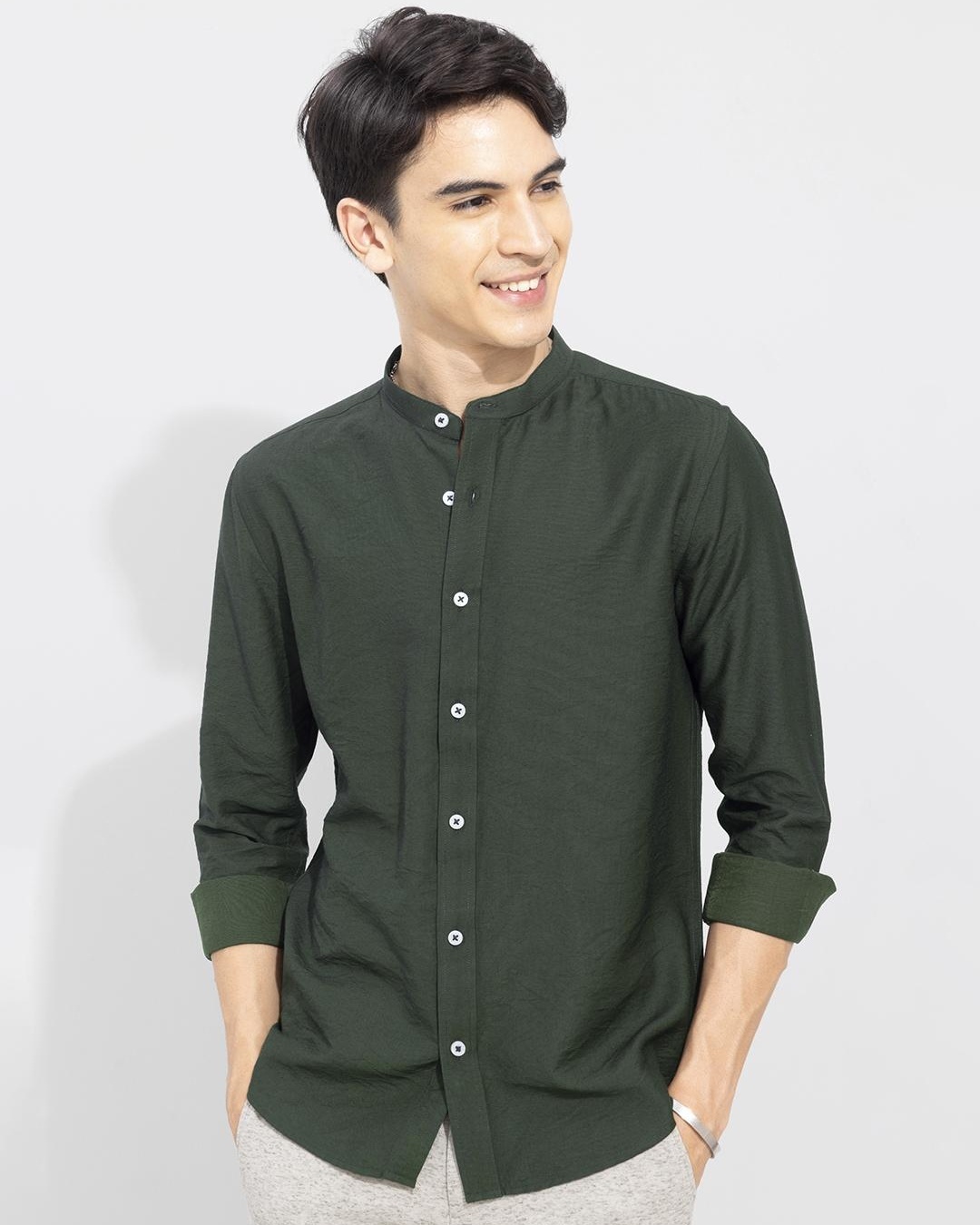 Shop Men's Green Slim Fit Shirt-Back