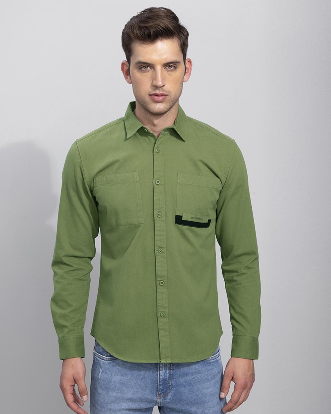 Men's Green Smart Floral Printed Slim Fit Cotton Shirt main image 0
