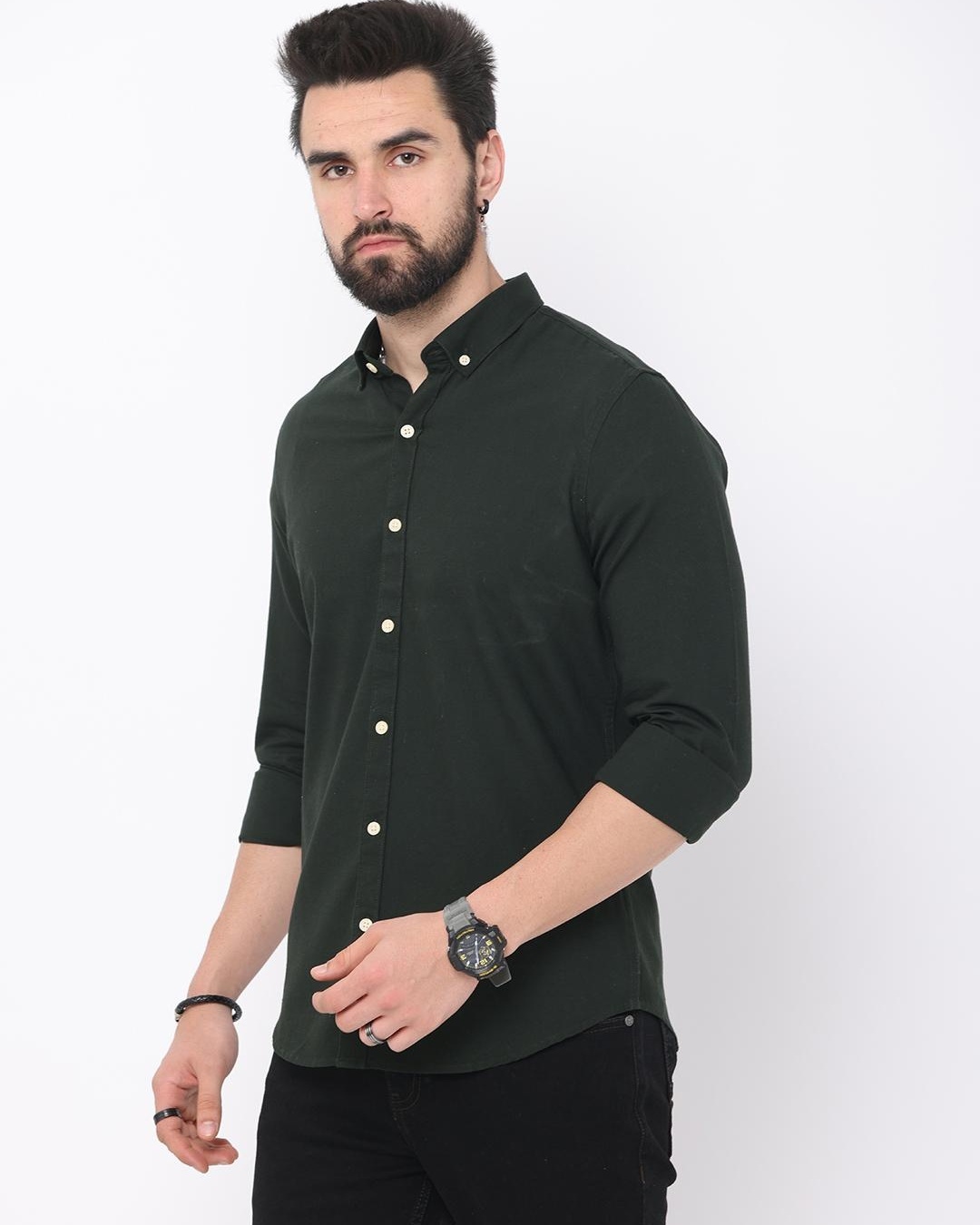 Shop Men's Green Slim Fit Shirt-Back