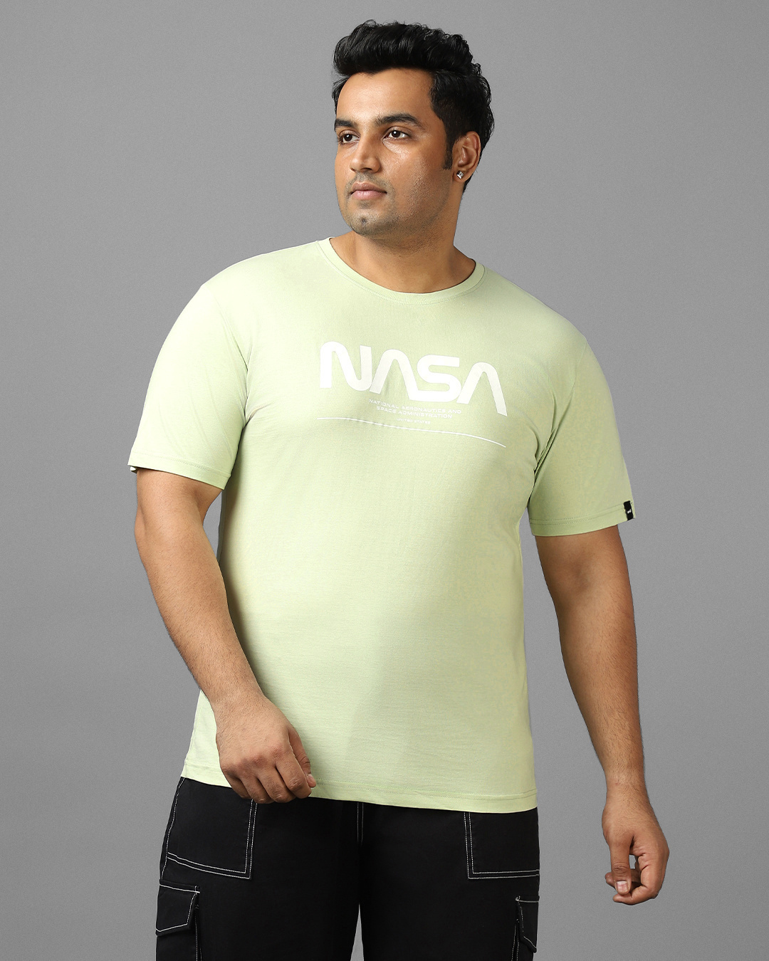 Shop Men's Green Spaced NASA Typography Plus Size T-shirt-Back