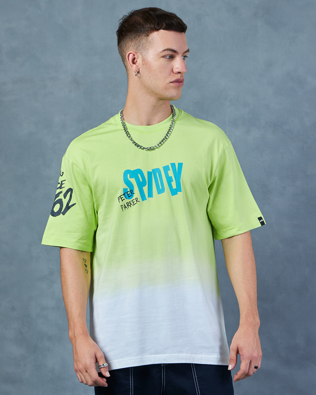 Shop Men's Green & White Spiderman Ombre Oversized T-shirt-Back