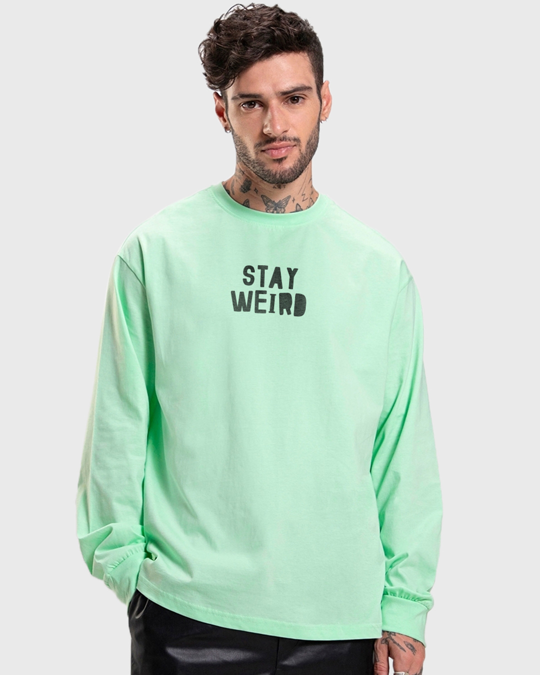 Shop Men's Green Stay Real Graphic Printed Oversized T-shirt-Back