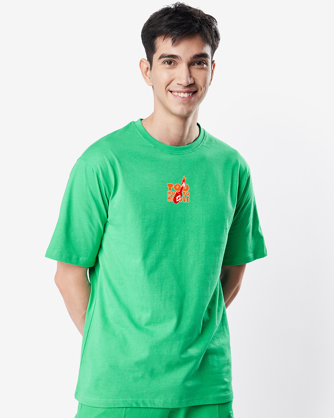 Shop Men's Green Stay Saucy Graphic Printed Oversized T-shirt-Back