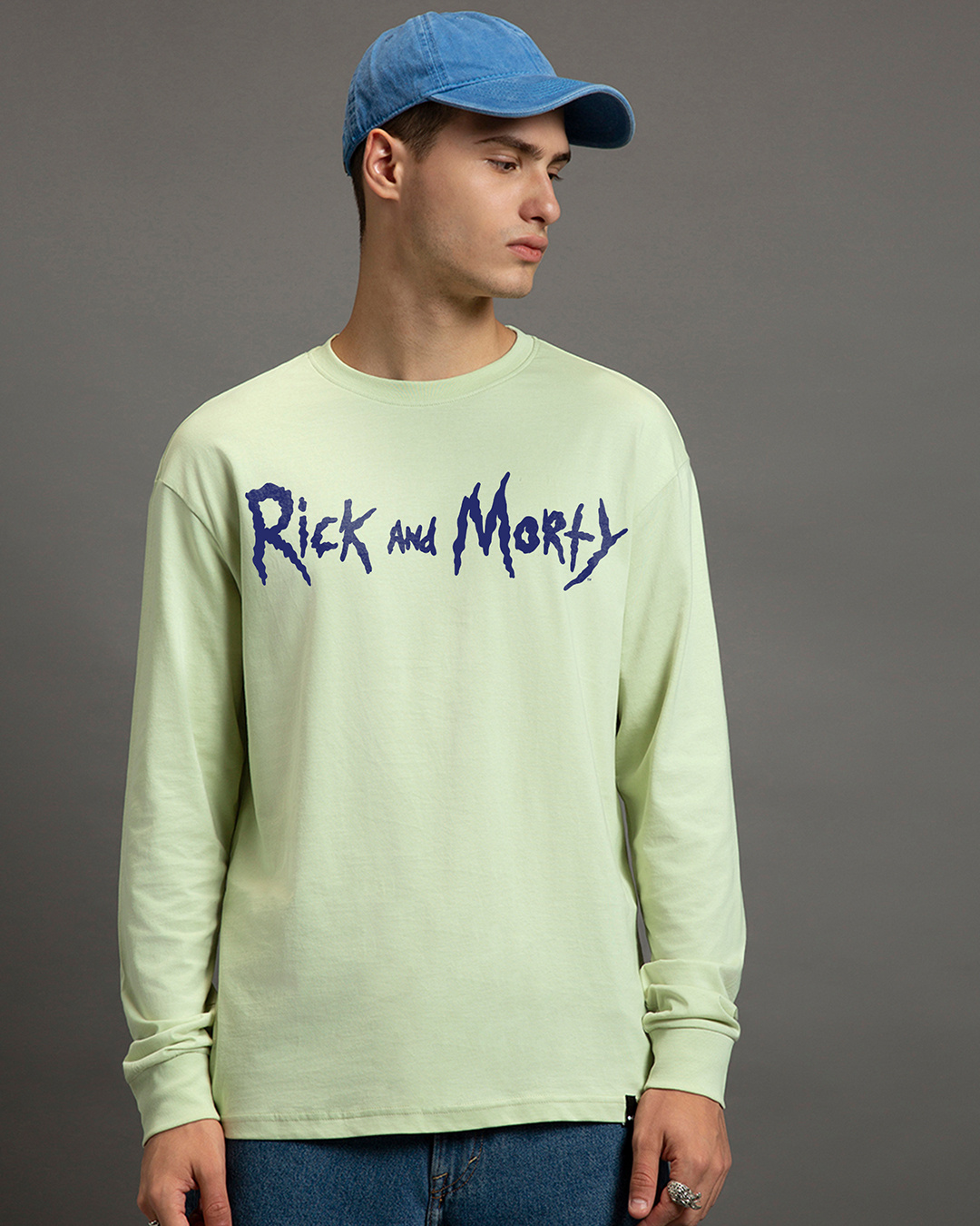 Shop Men's Green Stoned Rick and Morty Graphic Printed Oversized T-shirt-Back