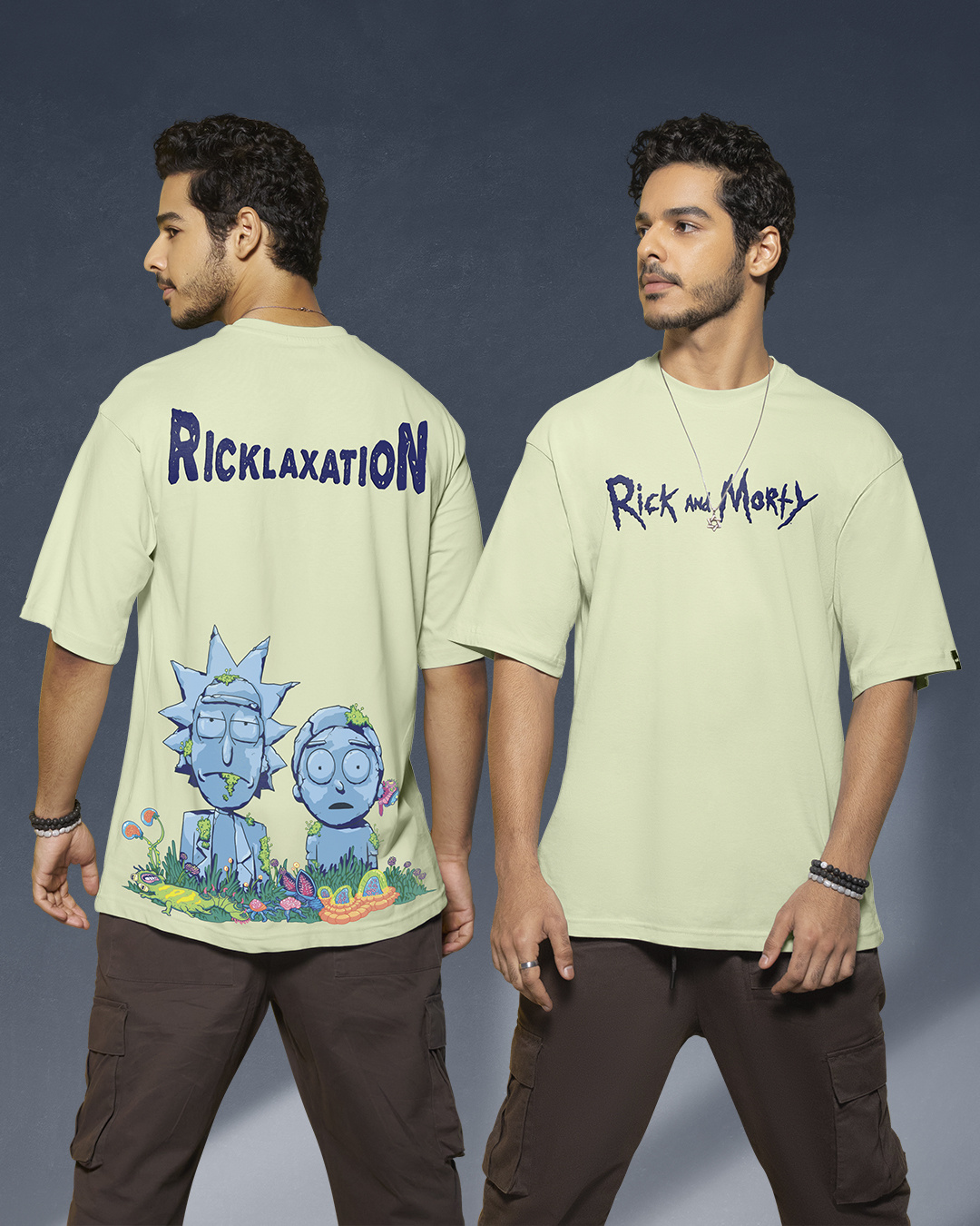 Buy Men's Green Stoned Rick & Morty Graphic Printed Oversized T-shirt ...