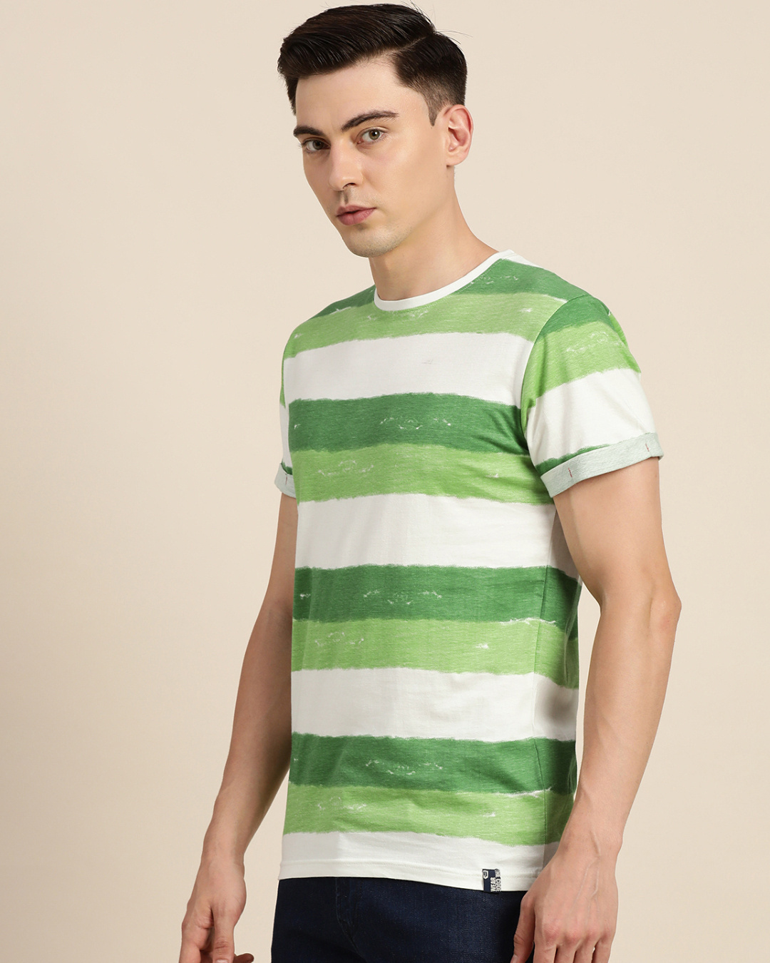 Shop Men's Green Striped Slim Fit T-shirt-Back