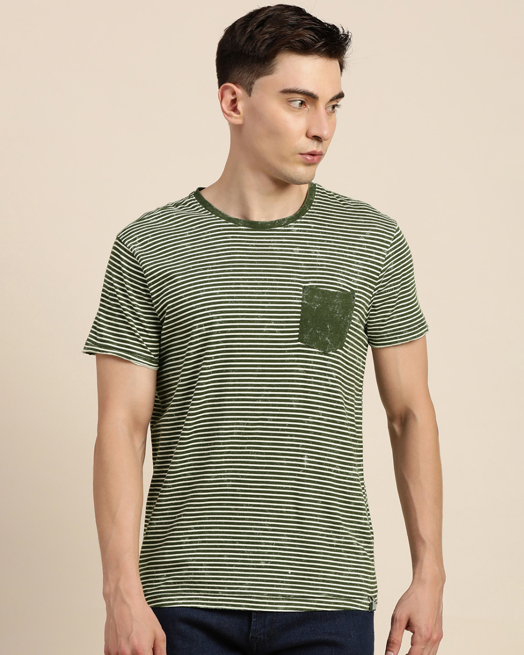 Buy Men's Green Striped Slim Fit T-shirt Online at Bewakoof