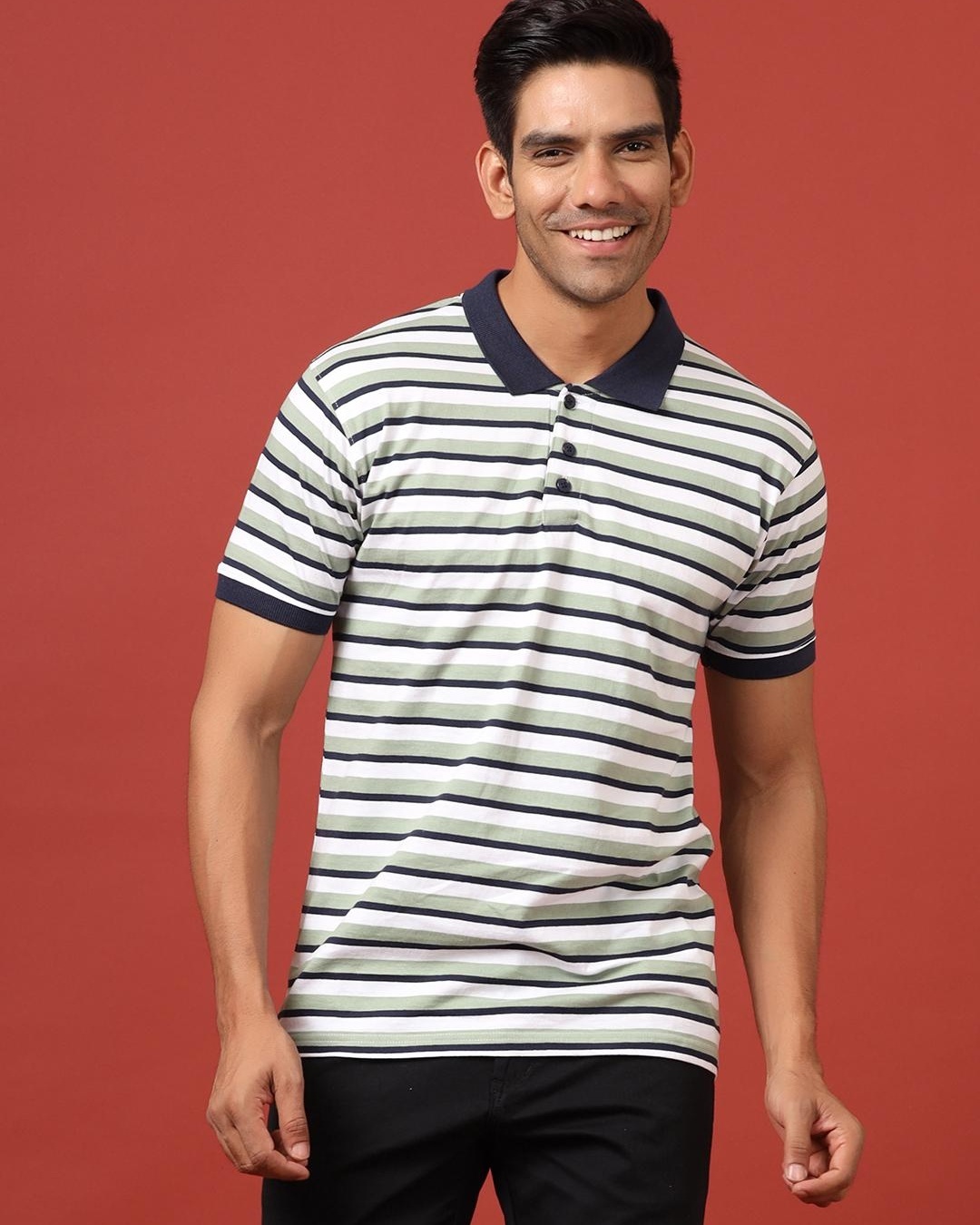 Buy Men's Green Striped Polo Tshirt for Men Green Online at Bewakoof