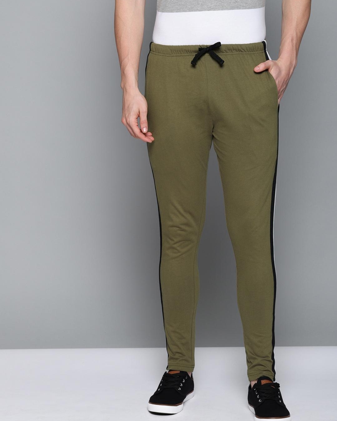 Shop Men's Green Striped Track Pants-Back