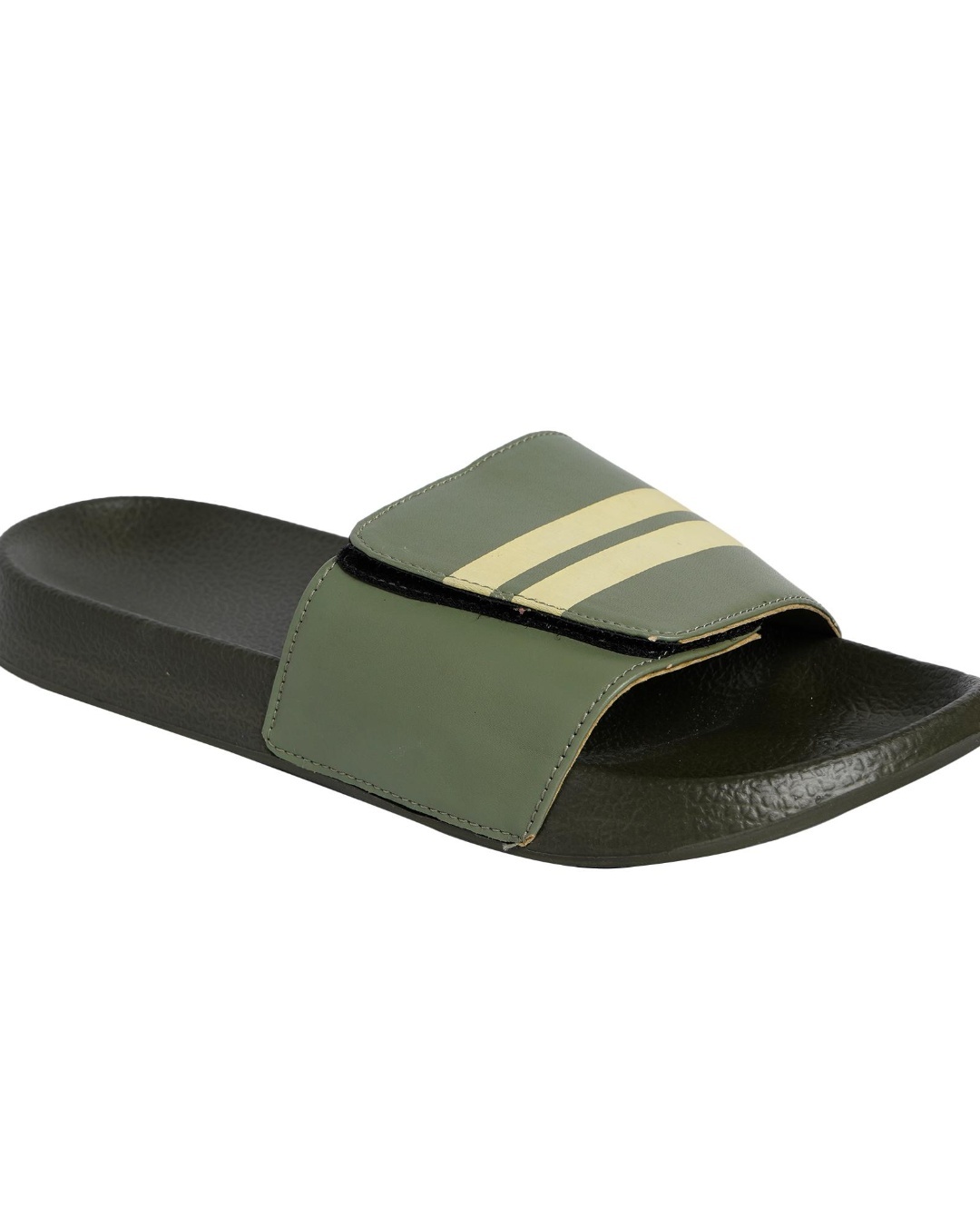 Shop Men's Green Striped Velcro Sliders-Back