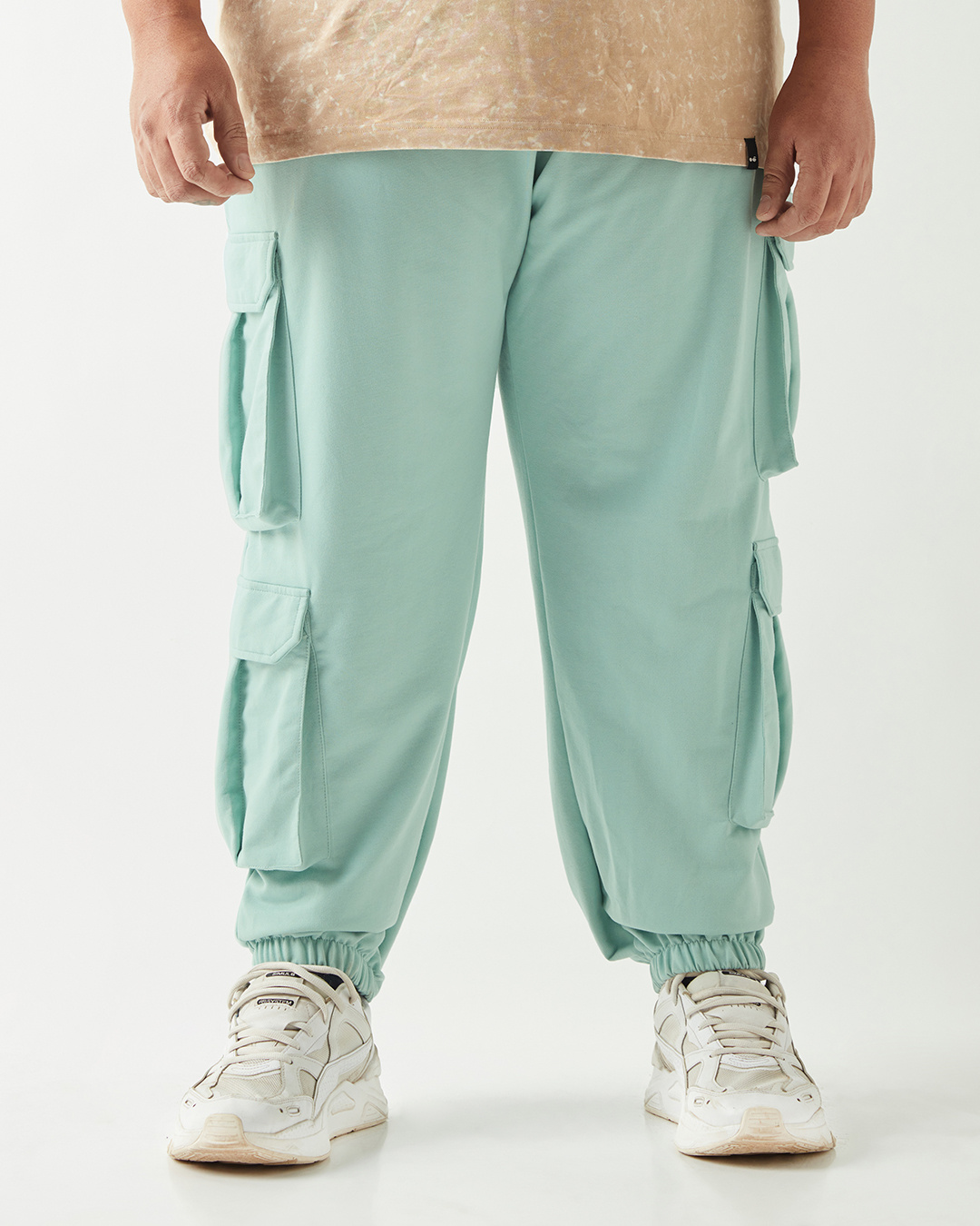 Shop Men's Green Super Loose Fit Plus Size Cargo Joggers-Back