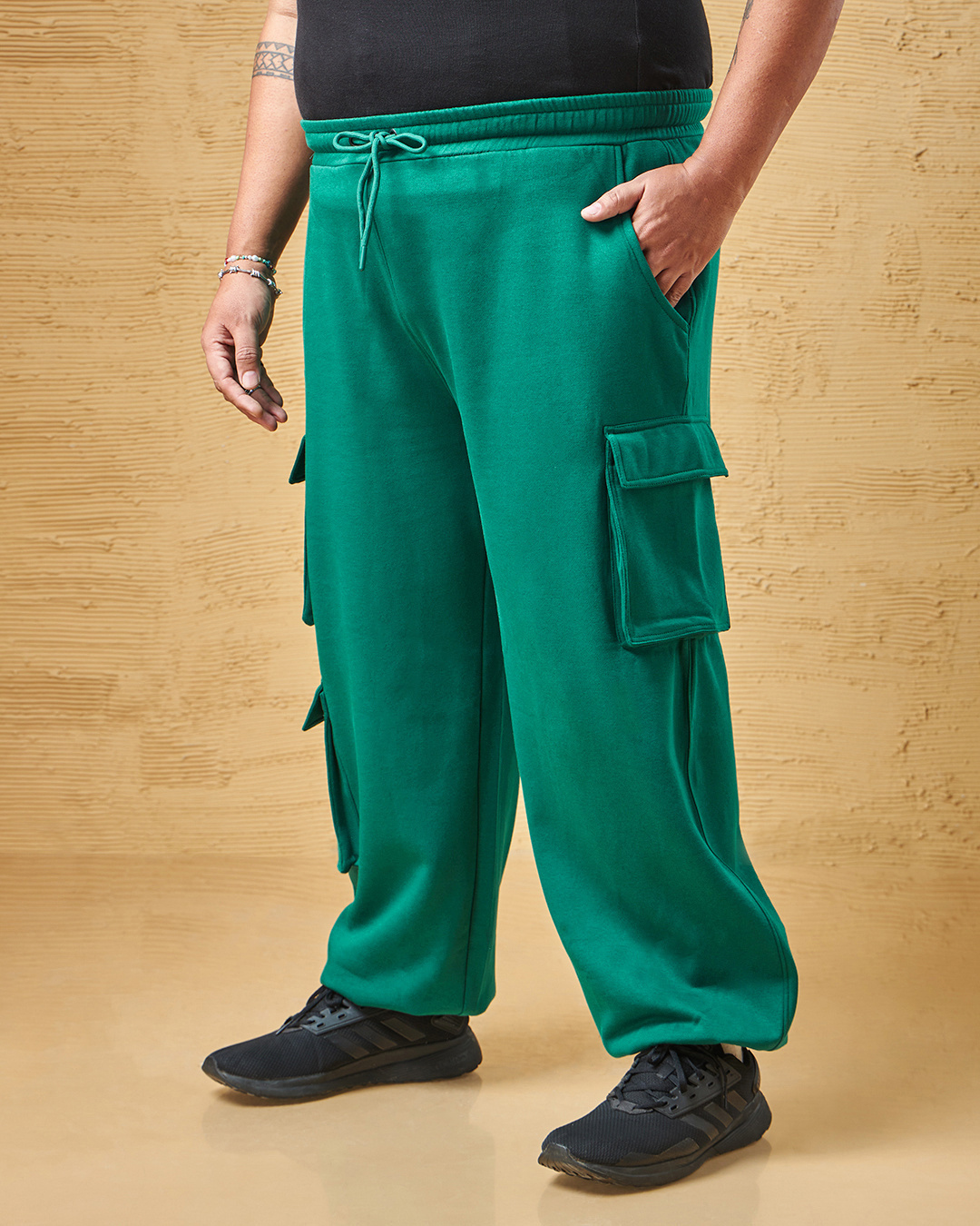 Shop Men's Green Super Loose Fit Plus Size Cargo Joggers-Back