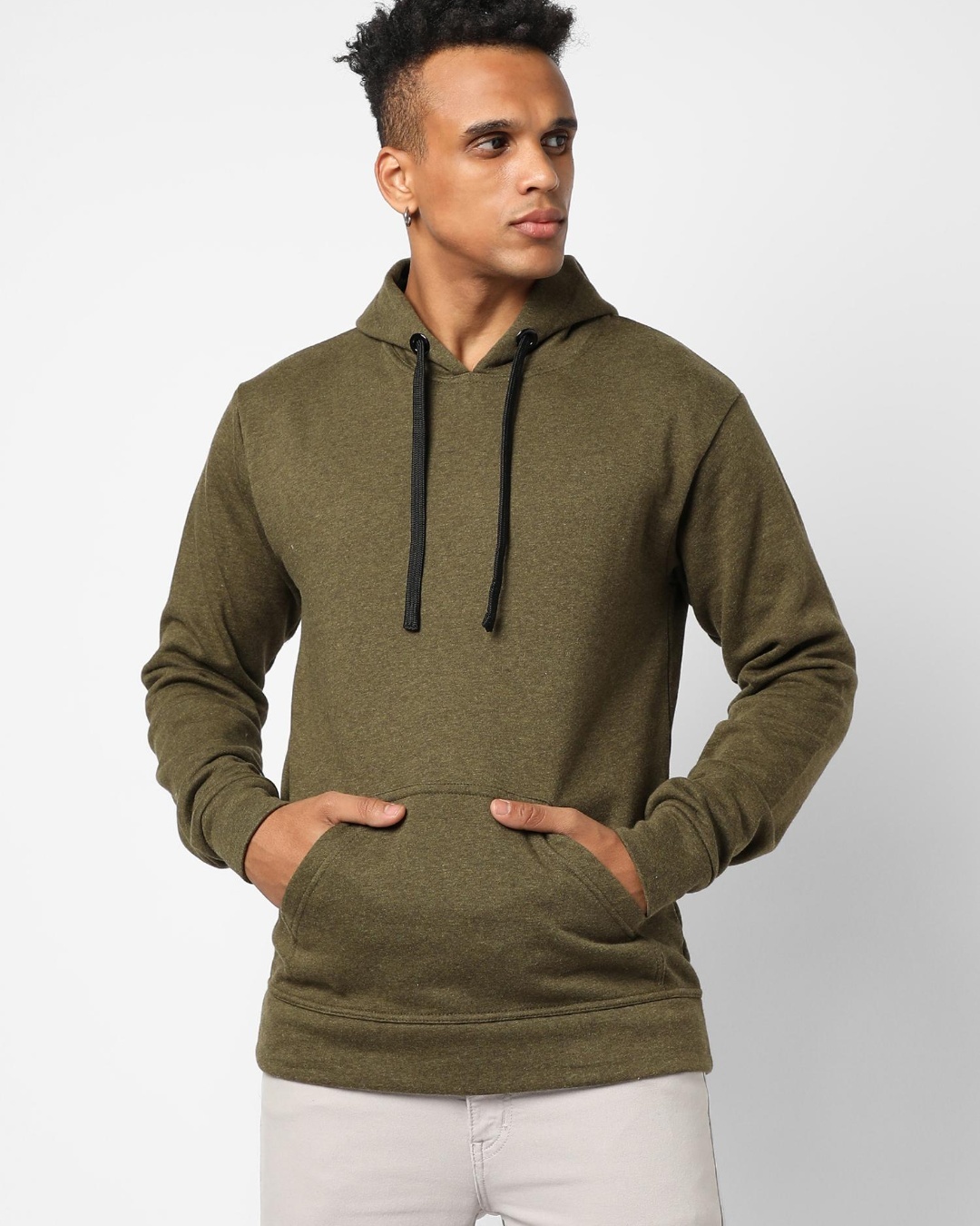 Men's Green Typography Printed Hooded Cotton Sweatshirt