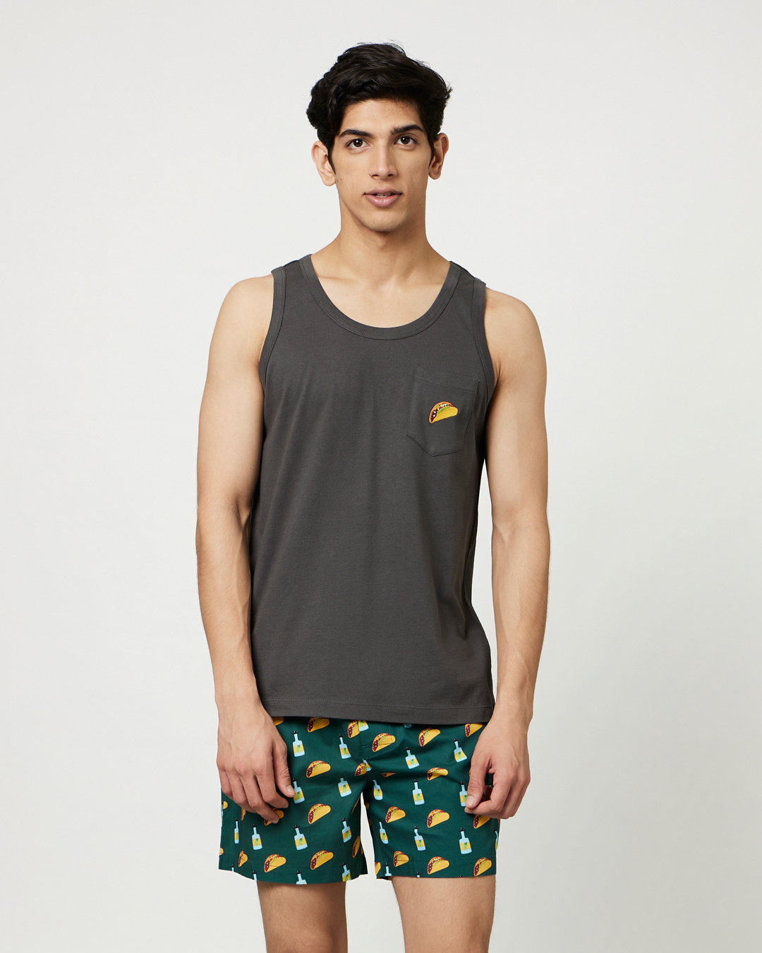 Buy Men's Green Taco Printed Vest & Boxer Set Online in India at Bewakoof